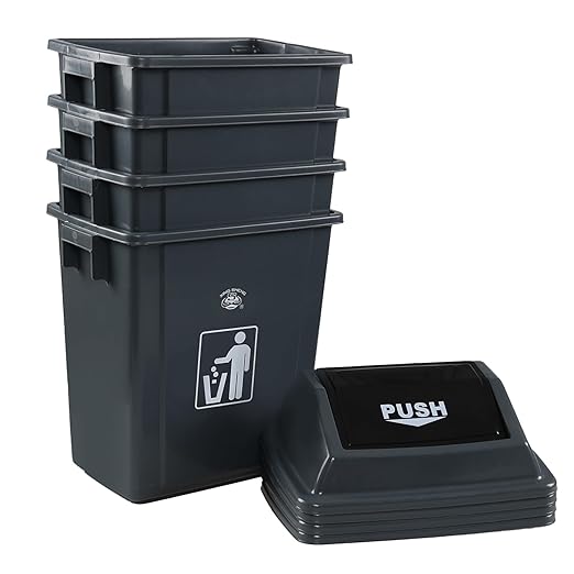 4-Pack 8 Gallon Kitchen Trash Can with Swing Lid, Plastic Kitchen Garbage Can, Small Waste Bin for Kitchen, Bathroom, Bedroom, Office, Gray