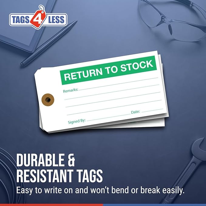 Tags 4 Less Production Quality Control Hang Tags – Equipment Preventative Maintenance Labels, for Easy Record-Keeping for Inventory Status (Return to Stock, Pack of 100)