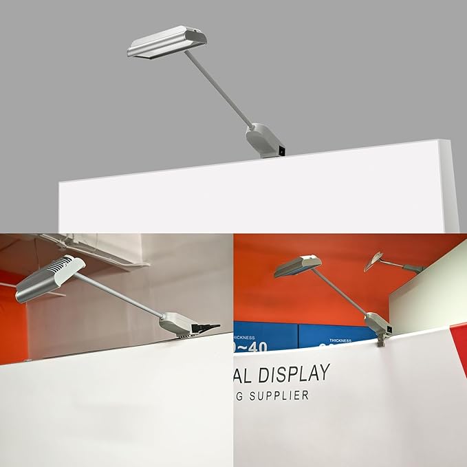 Trade Show Lights LED Display and Exhibit Arm Lighting, Connectable Tradeshow Lights Included Clamps, Mounting Brackets, Power Cables, Connect Cables (2pcs Grey)