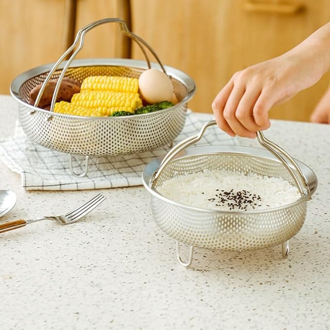 Steamer Basket for Rice Cooker, 304 Stainless Steel Steamer Insert, Separate Rice and Porridge, for Steam Basket Cooking Pots Pressure Cooker, (22cm)