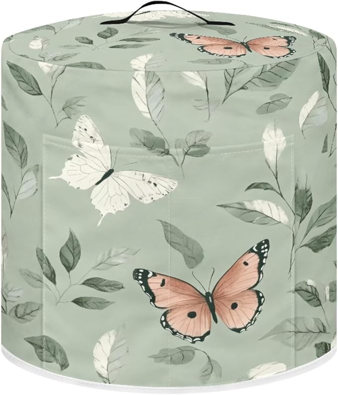 Dust Cover for 6 Quart Pressure Cooker Cover Dust Protection Easy Cleaning Electric Appliance Air Fryer with Pocket Home Decor, Butterfly Leaf Green