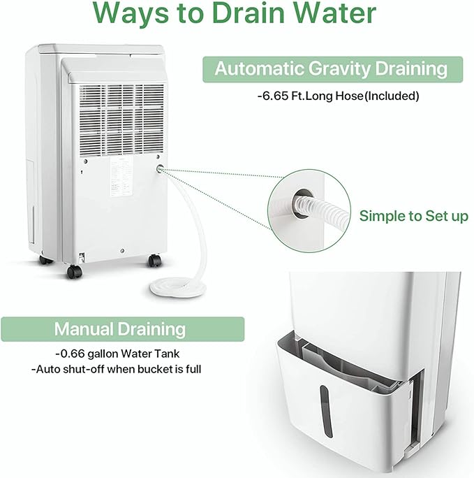 Waykar 2000 Sq. Ft. 2025 Energy Star Dehumidifier for Home and Basements, with Auto or Manual Drainage, 0.66 Gallon Water Tank Capacity