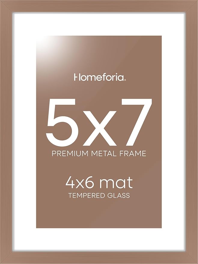 Homeforia 5x7 Picture Frame Mocha, High End Metal 5 x 7 Mocha Frames with Mat 4 x 6 for Art, 5x7 Desk Frame Matted to 4x6 inch Photo, 5 by 7 Wall or Tabletop Frames, Tempered Glass, Wall Kit, Set of 1