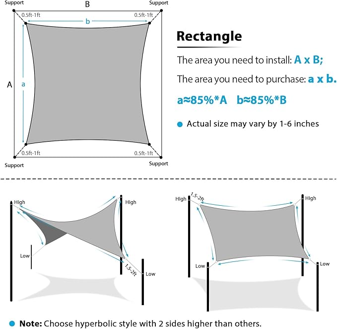 Amagenix Sun Shade Sail 9'X10' Curved Edge Outdoor Shade Canopy Blue Breathable 95% UV Block Shade Cloth for Patio Garden Backyard (We Make Custom Size)