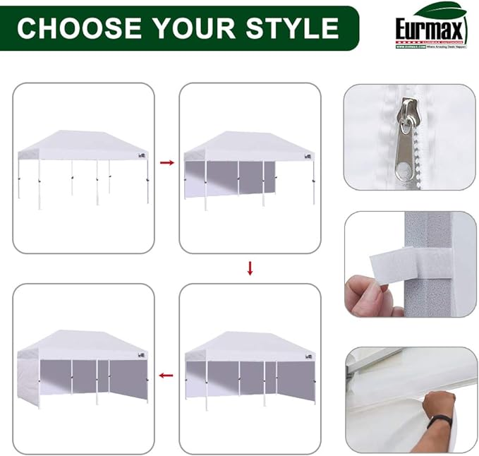 Eurmax USA 10'x20' Pop Up Canopy Tent Commercial Instant Canopies with Heavy Duty Roller Bag,Bonus 6 Sand Weights Bags (Field Green)