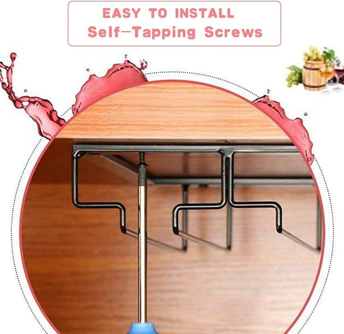 Wine Glass Rack - Under Cabinet Stemware Wine Glass Holder Glasses Storage Hanger 2 Pack Metal Organizer for Bar Kitchen White