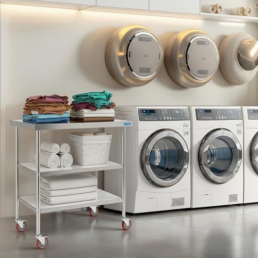 Stainless Steel Table with Wheels Stainless Steel Prep Table 24 x 30 Inch, NSF Commercial SS Metal Kitchen Prep Worktable for Restaurant Kitchen Garage Warehouse