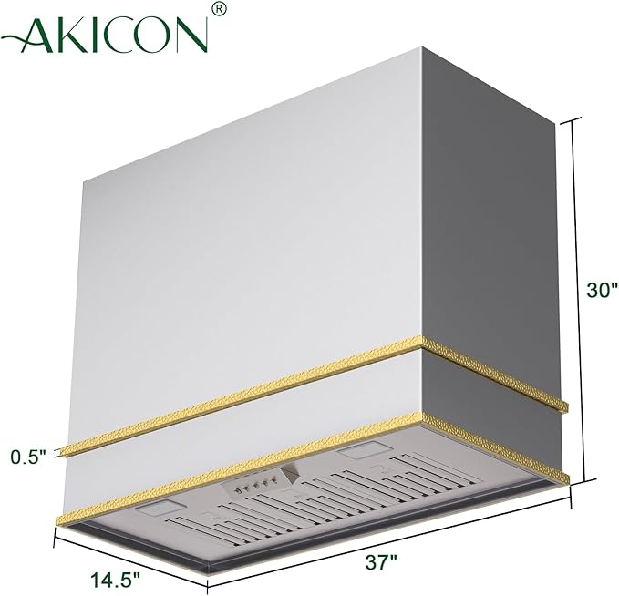 Akicon Range Hood 36 Inch, Stainless Steel Ducted Kitchen Hood with Powerful Motor, Wall Mount Modern Box, 36W X 30H X 14D Inch, AK-HS36HA-BSG (Brushed Stainless with Gold)