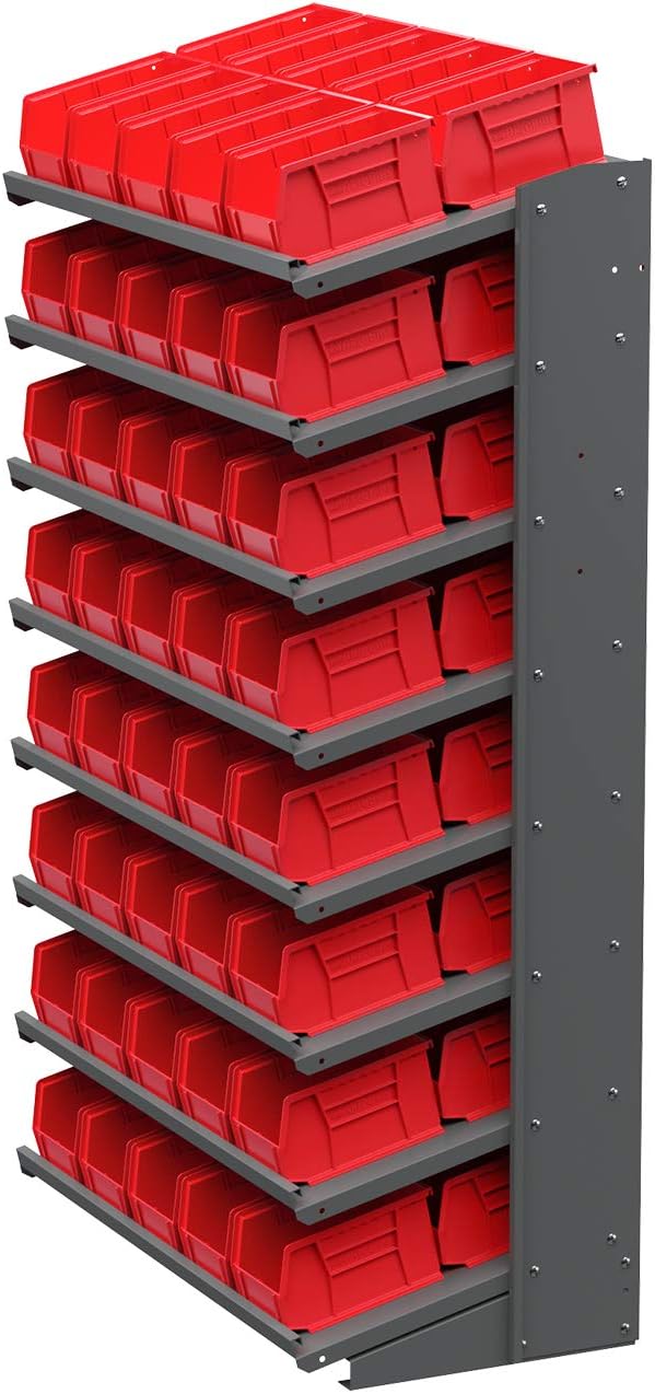 Akro-Mils 30237 AkroBins Plastic Storage Bins, Space-Saving Stackable Bins for Garage, Pantry, Craft Organization, 9" x 6" x 5", Red, 12-Pack