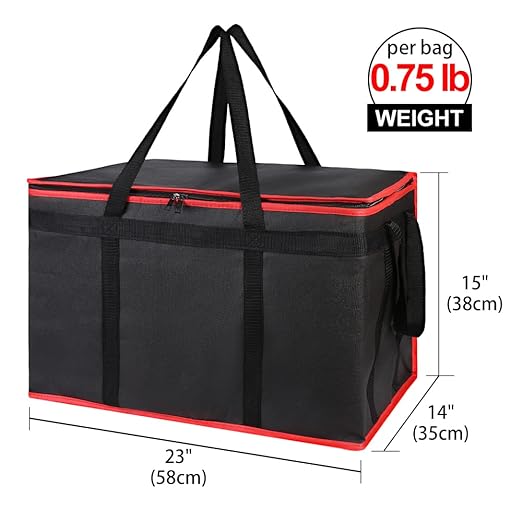 Bodaon 5-Pack Cooler Insulated Food Delivery Bag, Rideshare Delivery Bag, XXX-Large Thermal Bags for Catering/Hot Pizza, Travel/Camping Essentials/Picnic/Grocery Reusable Warmer Frozen, Black-Red Edge