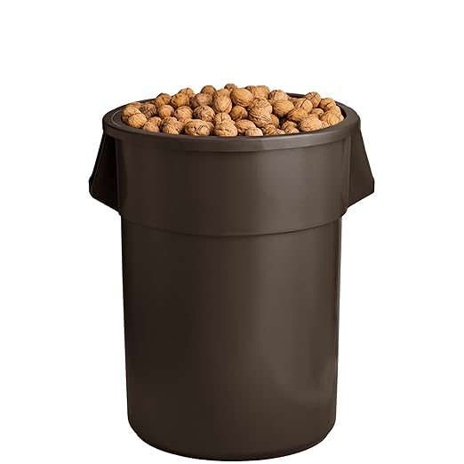 PRO&Family Commercial Round Trash Can, Ingredient Bin, Heavy-Duty Plastic, Anti-Static, Kitchen, Office, Outdoor Use (Brown, 55 Gallon)