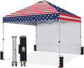CROWN SHADES 10x10 Pop Up Canopy with 1 Side Wall - Beach Tent with One Push Setup - Outdoor Sun Shade for Events, Parties, Camping - Gazebo with STO-N-Go Cover Bag (American Flag)