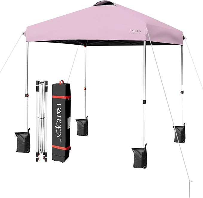 Tangkula Outdoor Pop-up Canopy Tent, 6.6 x 6.6 FT Height Adjustable Commercial Instant Canopy w/Portable Roller Bag, 4 Weight Bags, Outdoor Camping Sun Shelter for Camping, Party