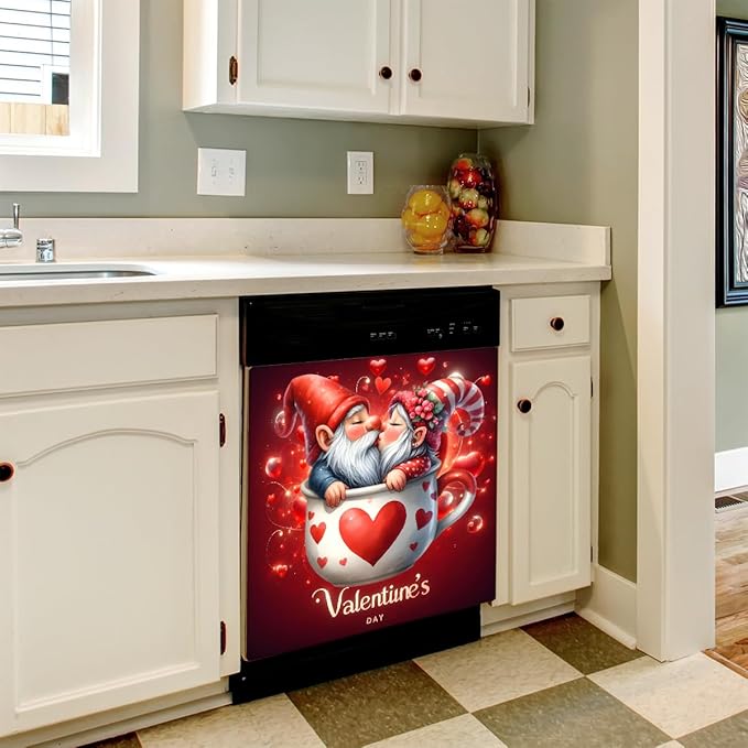 Valentine Day Gnome Red Dishwasher Magnet Cover Magnetic Dishwasher Decorative Cover Front Dishwasher Door Covers Reuseable Dishwasher Covers Decal for Kitchen Home Decorative