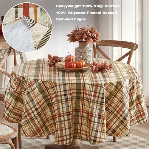 Newbridge Thanksgiving Diagonal Plaid 70 Inch Round Vinyl Fall Tablecloth