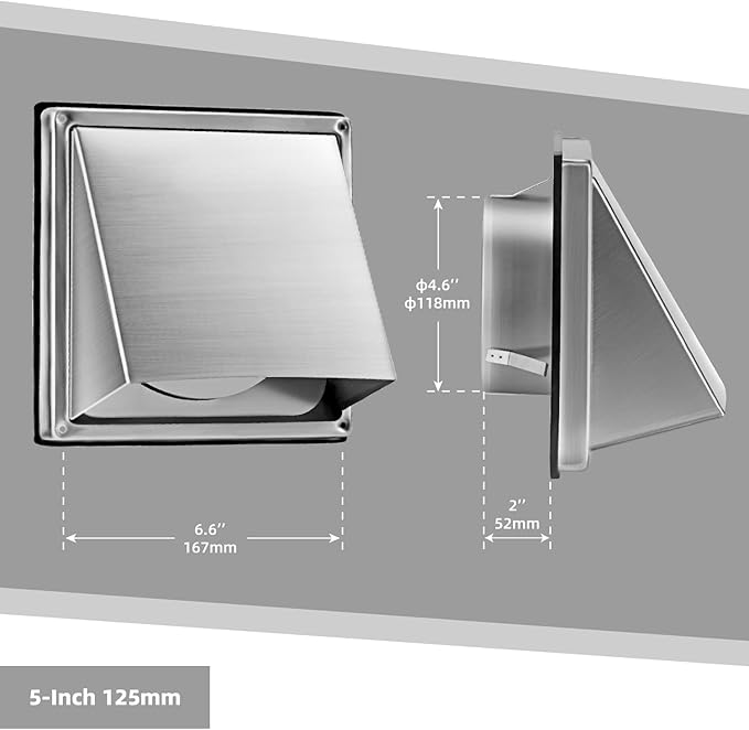 5-Inch External Extractor Wall Vent Cushioned Non Return Flap