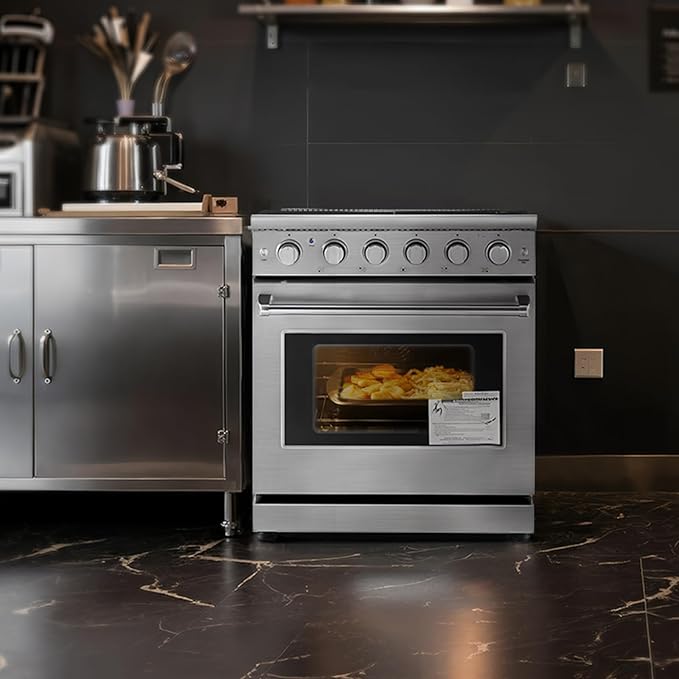 VEVOR Gas Range Oven, 30 Inches Width, Freestanding Stainless Steel Stove and Oven with 5 Sealed Cooktop Burners, Easy Reach Racks, Storage Drawer, 4.8 Cu. Ft. Capacity, for Apartment Home Kitchen