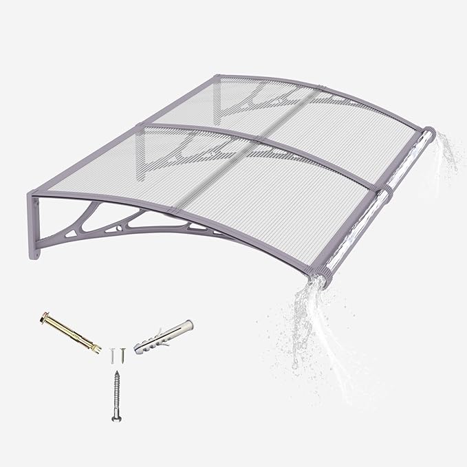 Awning for Door Entrance with Drainage Sink,32x80 Inch Awnings for Doors,Window Canopy Exterior with Plastic Steel Bracket,Polycarbonate Cover,UV,Rain,Snow Protection for House,Porch,Patio,Deck