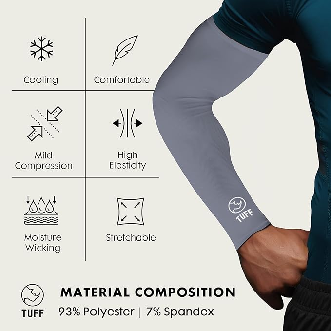 TUFF Compression Cooling Arm Sleeves - UPF 50 Arm Sleeves for Men & Women…