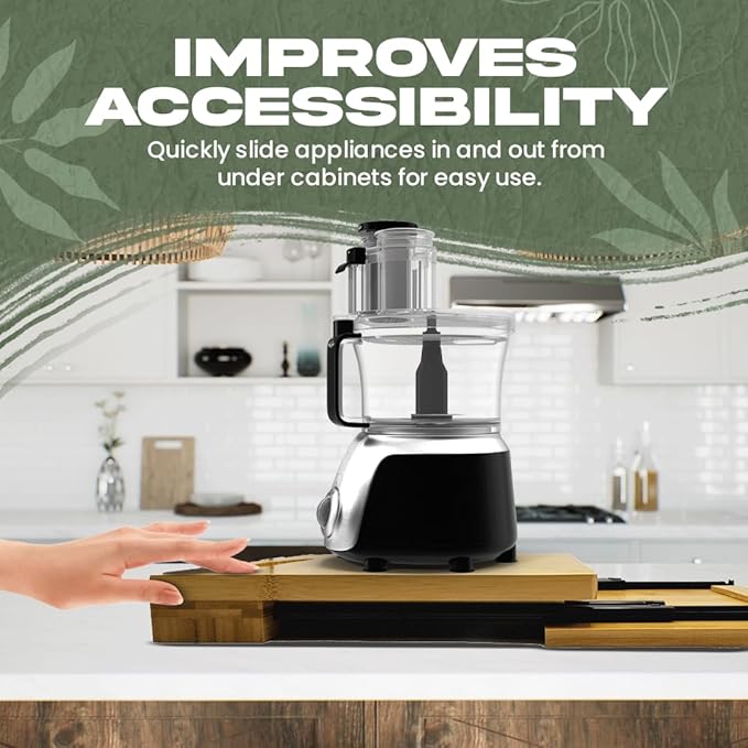 Bamboo Appliance Slider - Wooden Tray for Kitchen Appliances, Coffee Station and Kitchen Organization - Appliance Sliders for Kitchen Appliances, Slider for Coffee Maker 14" L x 12" W x 2" T