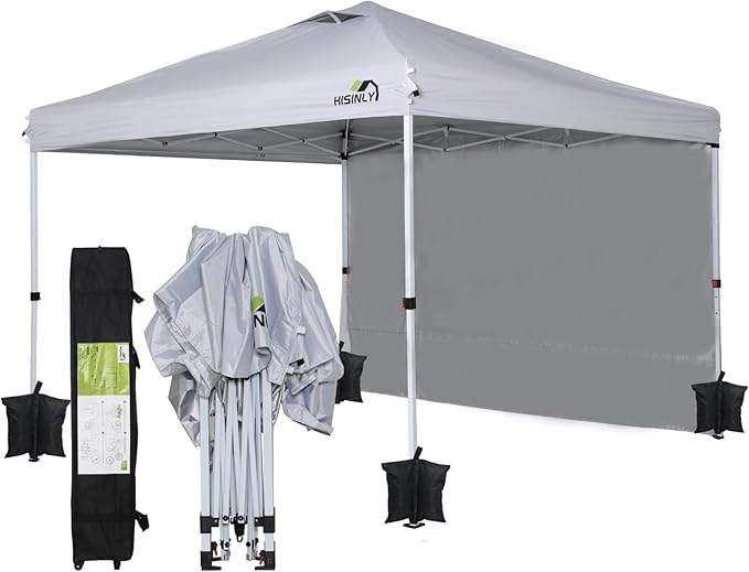 10x10 Pop Up Canopy Tent White Folding Shelter Heavy Duty Waterproof Vented Roof 3 Removable Sidewalls Quick Setup for Outdoor Patio Event Market