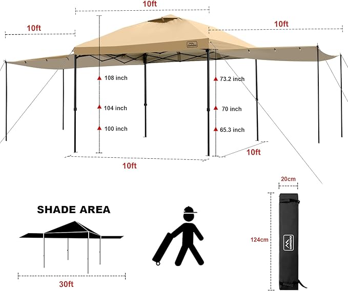 KAMPKEEPER 10x10 Easy Pop Up Canopy Tent with Sidewalls, Instant Outdoor Shade Shelter with Removable 10FT Sun Walls, Quick Setup Waterproof and UV-Resistant for Patio (Khaki, 2 sidewall)