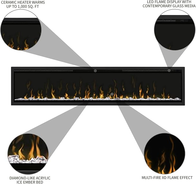 Dimplex IgniteXL 74" Built-in Linear Electric Fireplace (Model: XLF74), 8530/5118 BTU, 240/120 Volt, 2500/1500 Watt, Black