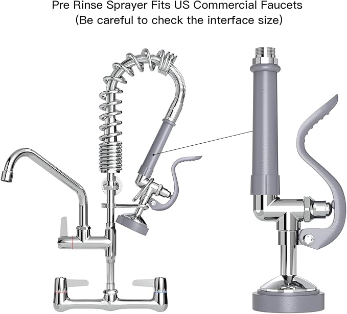 Commercial Sink Sprayer, 1.42GPM Pre Rinse Sprayer Head with Handle Grip Assembly, Commercial Dish Sprayer Replacement Kit of Commercial Faucet, Chrome Finished(Gray)