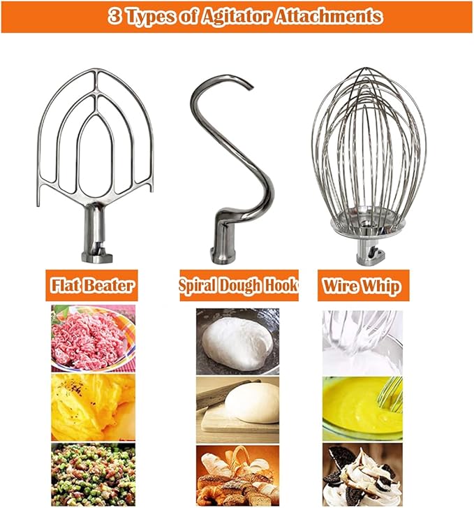 Commercial 3in1 Food Mixer 20L Dough Mixer 3 Speeds Adjustable, with SUS304 Bowl/Dough Hook/Whisk/Beater, Stand Electric Food Flour Mixing Kneading Machine