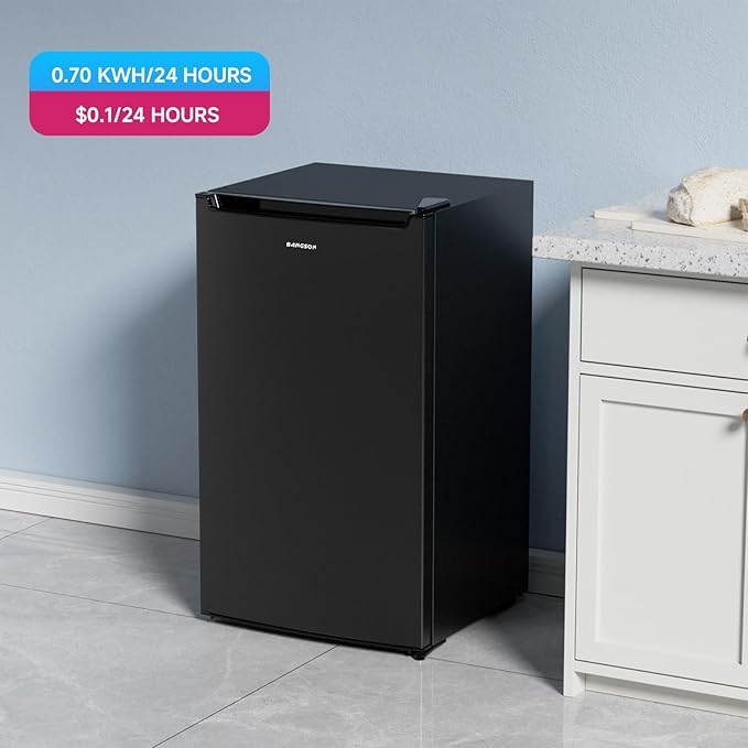 BANGSON 2.1 Cu.ft Upright Freezer, Compact Mini Freezer with Reversible Black Door, Adjustable Thermostat, Removable Shelves, Energy-Saving Small Freezer for Dorm/Office/Apartment, Black