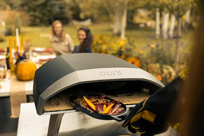 ooni Cast Iron Grizzler Pan - Grill Frying Pan, 12" x 6" Griddle Plate with Removable Handle and Stainless Steel Trivet, Pre-Seasoned Non-Stick Oven Safe Cookware, Pizza Oven and BBQ Accessories