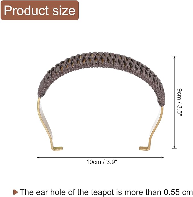 uxcell Metal Tea Pot Handle Internal Buckle Teapot Woven U-Shape Handle Replacement for Span 3.5-4.5 Inch Ceramic Pottery Teapot Kettle Accessories Supplies, Gold/Brown