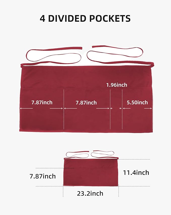 Argstar 2 Pack Server Apron with 4 Pockets, Waitress Waiter Waist Short Aprons(Available in 60/120 Pack)