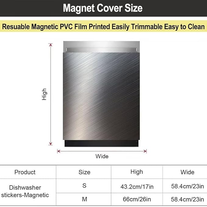 Stainless Steel Dishwasher Magnet Cover, Silver Magnetic Dishwasher Cover for Front Door Panel, Magnetic Dishwasher Decorative Panel Decal Refrigerator Sticker, 23"x 26"