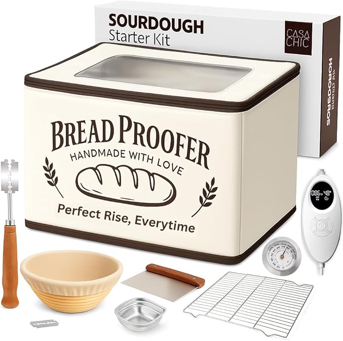 Bread Proofing Box - Folding Dough Proofer - Foldable Sourdough Warmer - 70-158°F Temp and 48H Timer Controller - Bread Making Kit with Dough Warming Box, Banneton Basket, Lame, Scraper, Metal Rack