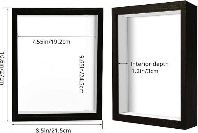 8x10 Shadow Box Frame Display Case, Wood with Plexiglass, Display Case Box for Memorabilia, Medal, Crafts,Tickets and Photos, Picture Frame for Wall and Tabletop (3pcs-Black, 8x10)