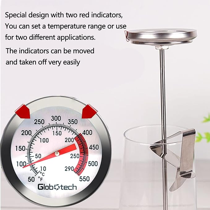 Water Proof 2" Dial Deep Fry Thermometer, Stainless Steel Cooking Thermometers for Meat Candy Grill Turkey, BBQ 12" Long Stem