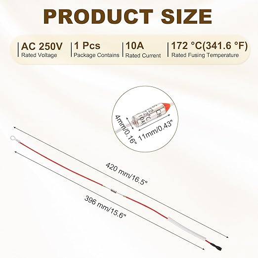 MECCANIXITY Universal Rice Cooker Temperature Fuse, 172°C 10A 250V Metal Thermal Fuse with Terminal and Ring Terminal Fiberglass Sleeving for Electric Pressure Cooker Repair Part
