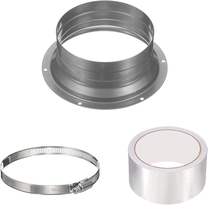 PATIKIL 5 Inch Duct Connector Flange, Galvanized Iron Straight Pipe Flange Interface Air Duct Connector with Clamp for Air Heating Cooling Ventilation HVAC System, Silver