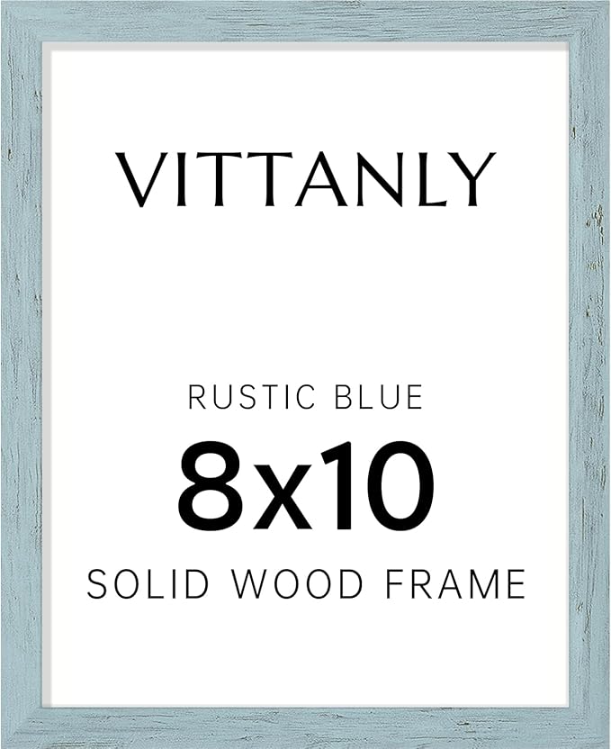 Vittanly 8x10 Picture Frame, Solid Wood Frame with Plexiglass, Includes 5x7 Mat, Wall Hanging or Tabletop for Home Decor, Rustic Blue, 1 Pack