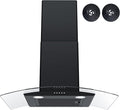 FIREGAS Wall Mount Range Hood 30 inch with 3 Speed Fan,black range hood with tempered glass,400CFM,Push Button Controls, LED Lighting, Permanent Filters in Stainless Steel,includes 2 Charcoal Filters