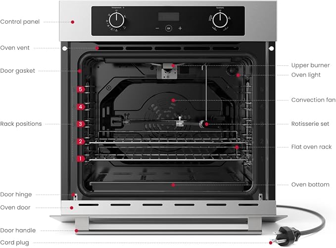GASLAND 24 Inch Gas Wall Oven, ETL Certified Natural Gas Oven, Built-in Single Wall Oven, with Bake Broil Rotisserie Functions, Digital Timer and Convection Fan, 120V Cord Plug, Stainless Steel