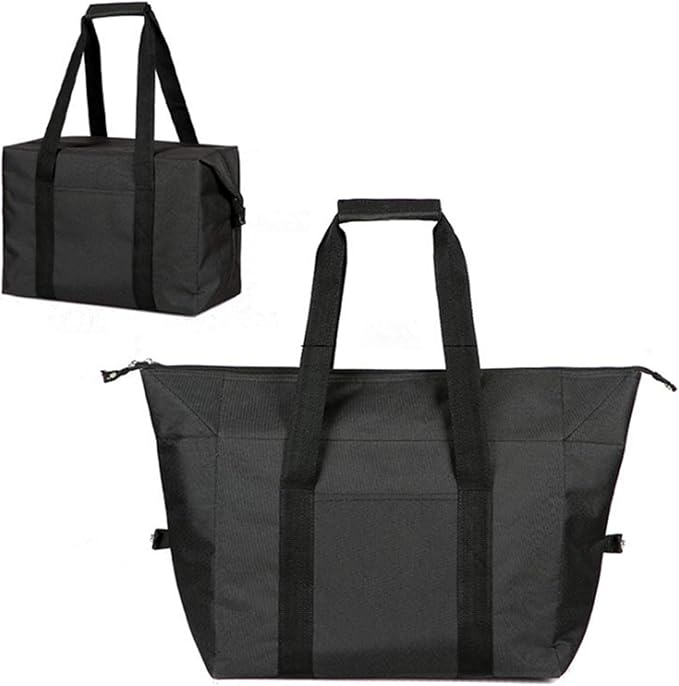 Reusable Insulated Grocery Picnic Cooler Bags with Zipper, Thermal Tote Shopping Bags for Travel, or Lunch, Camping, Beach Food Frozen, Black