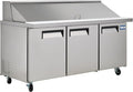 Kratos Commercial Refrigerator, Mega Top Sandwich/Salad Prep Table, 70" Wide Three Door Stainless Steel Refrigerated Prep Table with 30 Food Pan Capacity (67K-037)