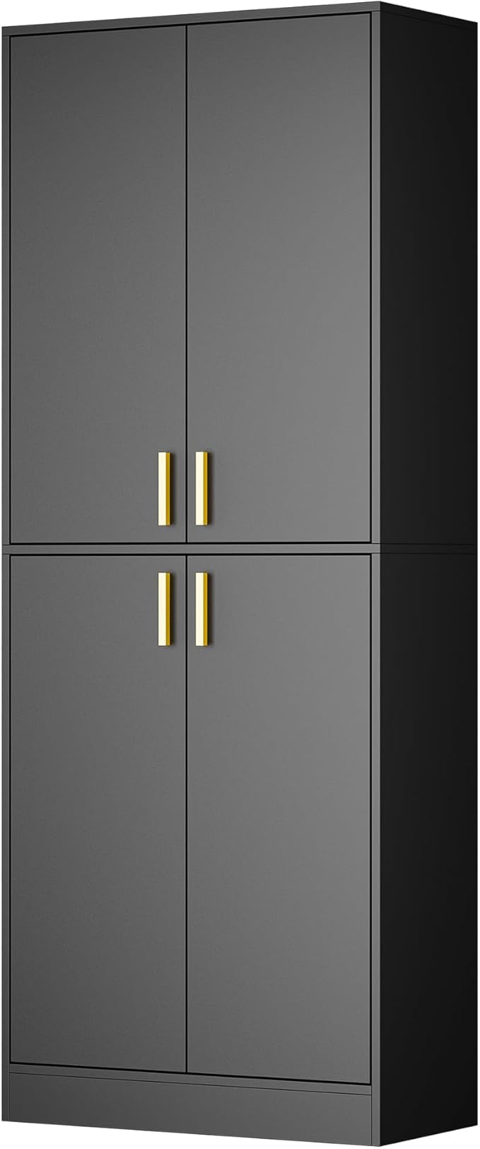 Cozy Castle Kitchen Pantry Cabinet, 71" Tall Wood Storage Cabinet with Doors and Shelves 4 Doors Freestanding Cupboard for Dining Room Living Room Bathroom Furniture, Black | Wood Storage Cabinet, 4 Doors, Utility Hutch, for Dining Room