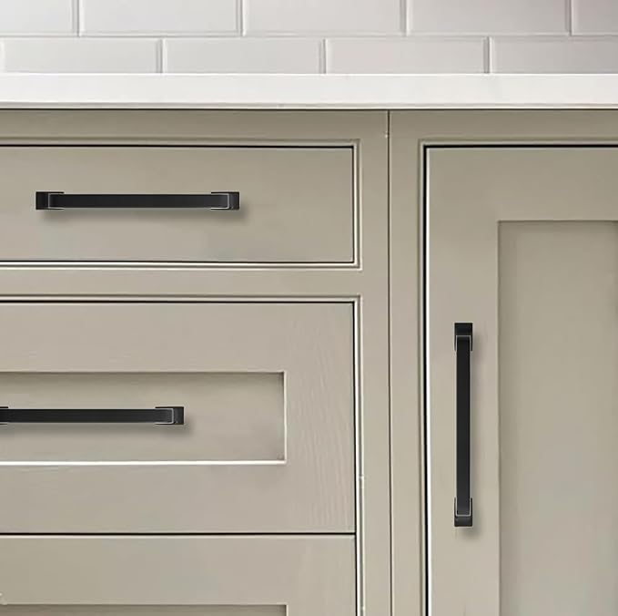 khtumeware 10 Pack 8 Inch Cabinet Handles - Matte Black Cabinet Pulls and Drawer Handles