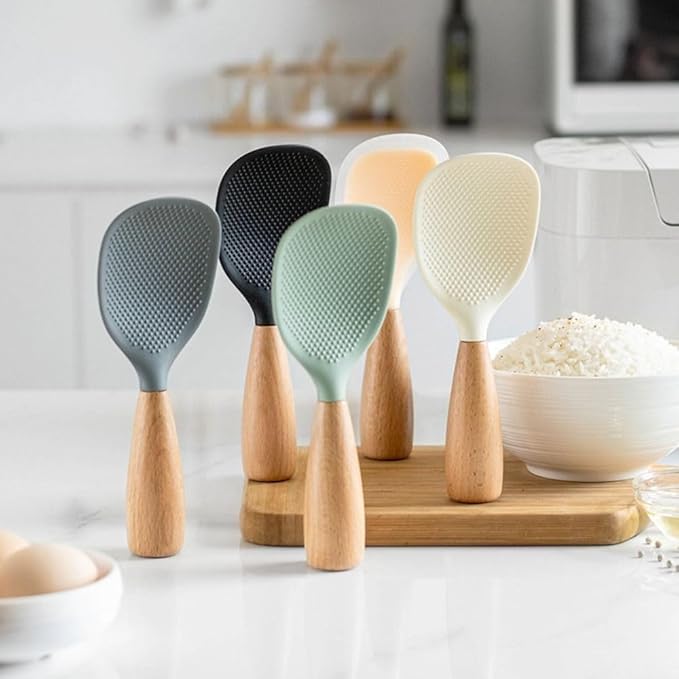 White Standing Silicone Rice Spoon Paddle, Household Rice Shovel Heat Resistant Anti-scalding Rice Scooper, Rice and Potato, Serving Spoons Dining and Flatware