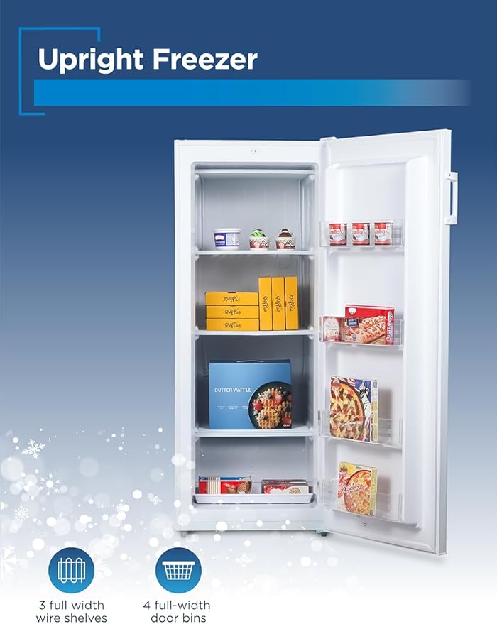 BLACK+DECKER 10 Cu. Ft. Upright Freezer, Stand Up Freezer with Mechanical Temperature Control, Freezer Upright with 3 Shelves and 4 Door Bins, Manual Defrost, R600a Refrigerant, BUF1000LW, White