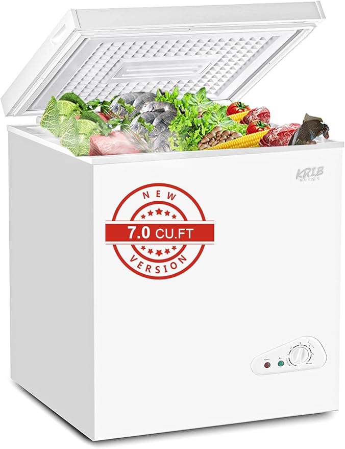 Chest Freezer 7.0 Cu.Ft Mini 7 Gears Temperature Control Compact Deep Freezer with Top Open Door and Removable Storage Basket White