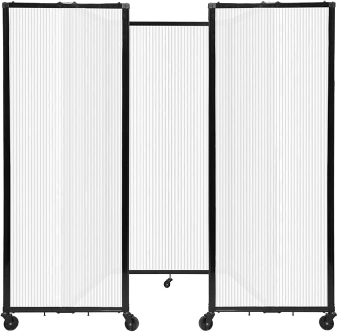 Versare Polycarbonate Room Divider 360 Portable Wall Partition | Freestanding Office Dividers | Locking Wheels | Privacy Screen Panels - 8'6" x 6' Opal Thermoplastic Polymer